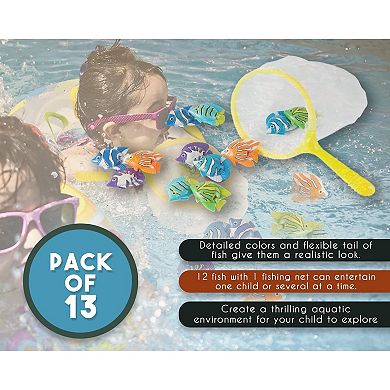 13 Pieces Set Underwater Pool Diving Toys Catch Fish Games w/ Net for Kids Party