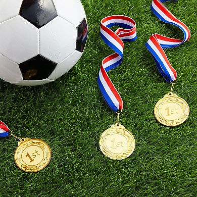 6-Pack Gold Metal 1st Place Medals, Participation Awards with 16" Ribbon, 2.5"