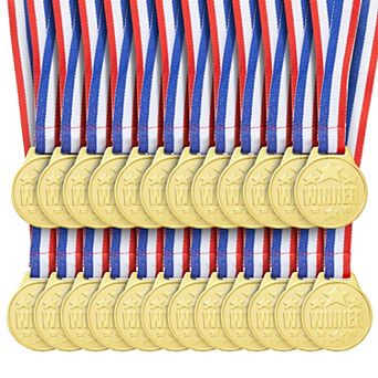24 Pack Gold Medals For All Ages, 1.5" Participation Awards, 15.3" Neck Ribbon