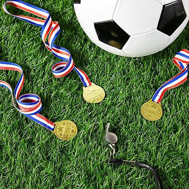 24 Pack Gold Medals For All Ages, 1.5" Participation Awards, 15.3" Neck Ribbon