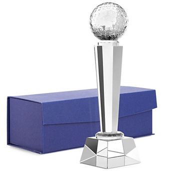 Crystal Glass Golf Trophy Award with Gift Box, Paperweight for Desktop, 9 in