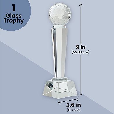Crystal Glass Golf Trophy Award with Gift Box, Paperweight for Desktop, 9 In