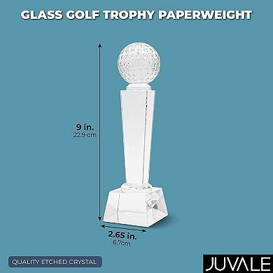 Crystal Glass Golf Trophy with Elegant Gift Box, Paperweight for Desktop and Table Decor (9 In)