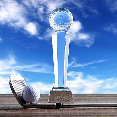 Crystal Glass Golf Trophy Award with Gift Box, Paperweight for Desktop, 9 In