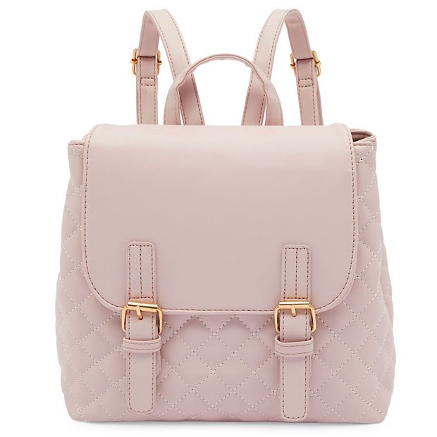 Pink Pu Quilted Leather Mini Backpack Purse For Women With Double Buckle Closure 10 X 4