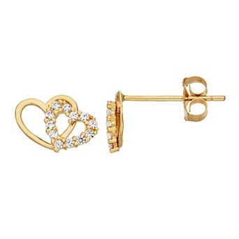 Taylor Grace 10k Gold Cubic Zirconia Double Heart Stud Earrings