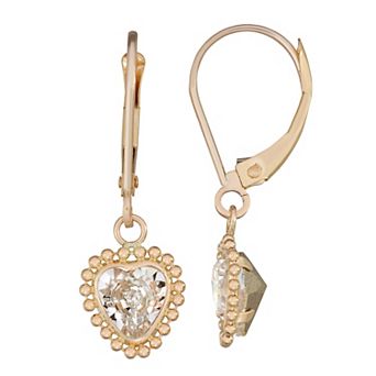 Taylor Grace 10k Gold Crystal Heart Drop Earrings