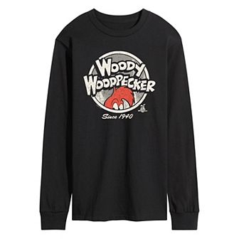 Men's Woody Woodpecker Vintage Logo Long Sleeve Graphic Tee