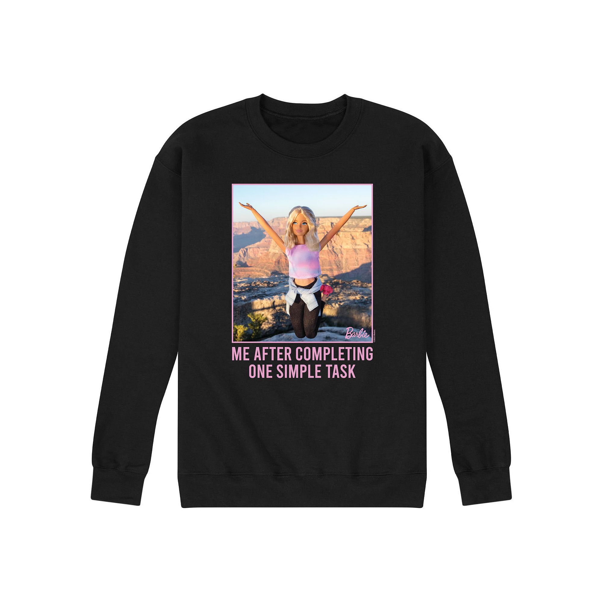 Mens Barbie® One Simple Task Fleece Sweatshirt, Size: Small, Black