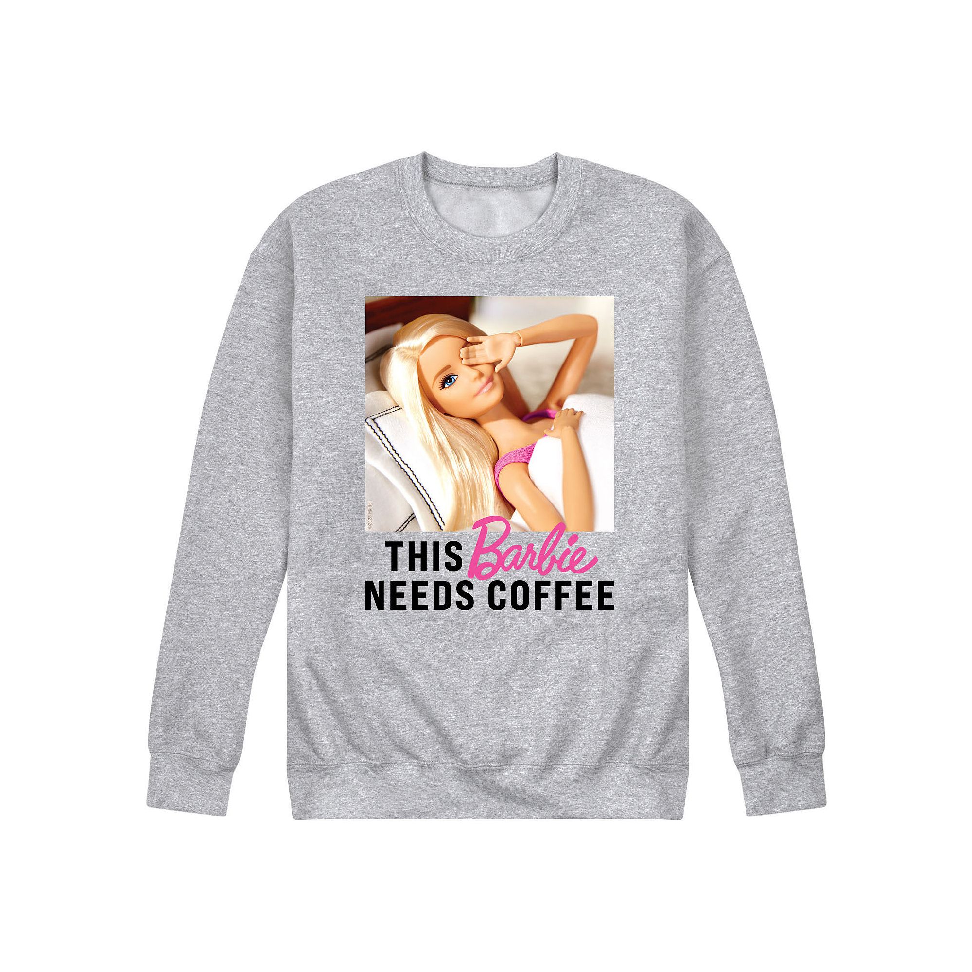 Mens Barbie® This Barbie Needs Coffee Fleece Sweatshirt, Size: Small, Gre
