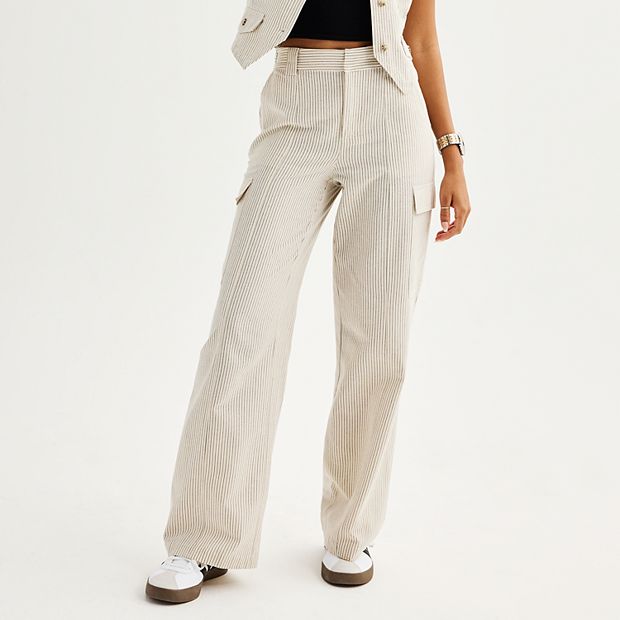 Juniors' SO® Linen Stripe Wide Leg Cargo Pants