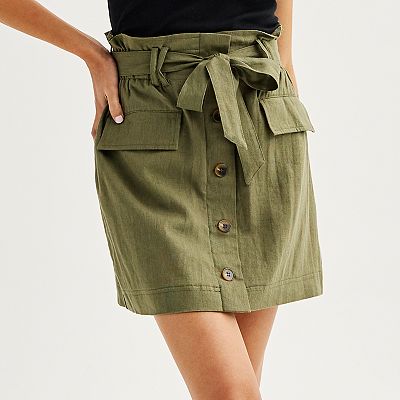 Juniors SO Paperbag Cargo Linen Skirt