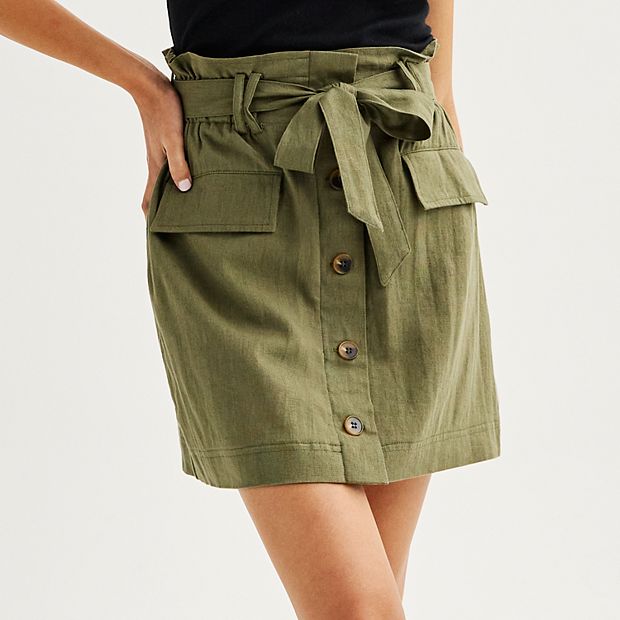 Juniors SO Paperbag Cargo Linen Skirt