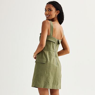 slim fit dress slacks Vintage Cargo Style Denim Dress