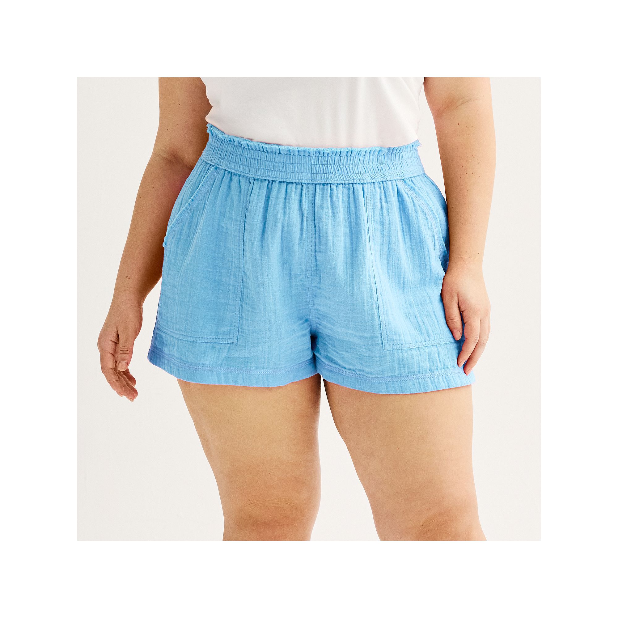 Juniors Plus SO® High Rise Double Gauze Shorts, Womens, Size: 1XL, Blue