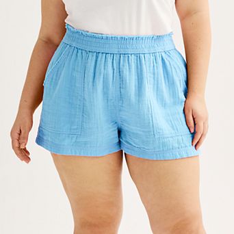 Juniors' Plus SO® High Rise Double Gauze Shorts