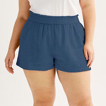 Juniors' Plus SO® High Rise Double Gauze Shorts