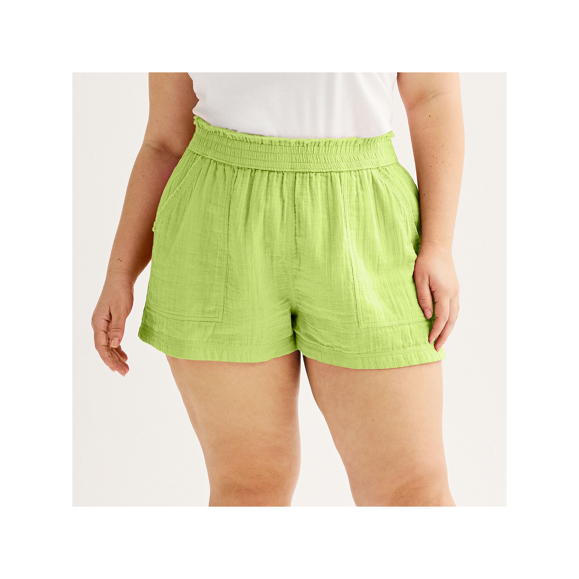 Juniors Plus SO® High Rise Double Gauze Shorts, Womens, Size: 1XL, Green