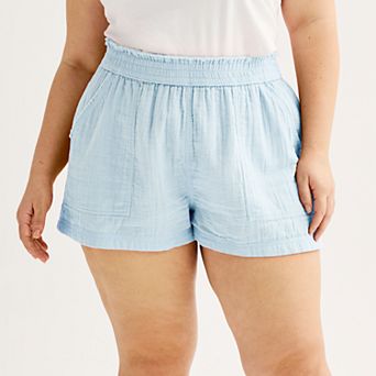Juniors' Plus SO® High Rise Double Gauze Shorts
