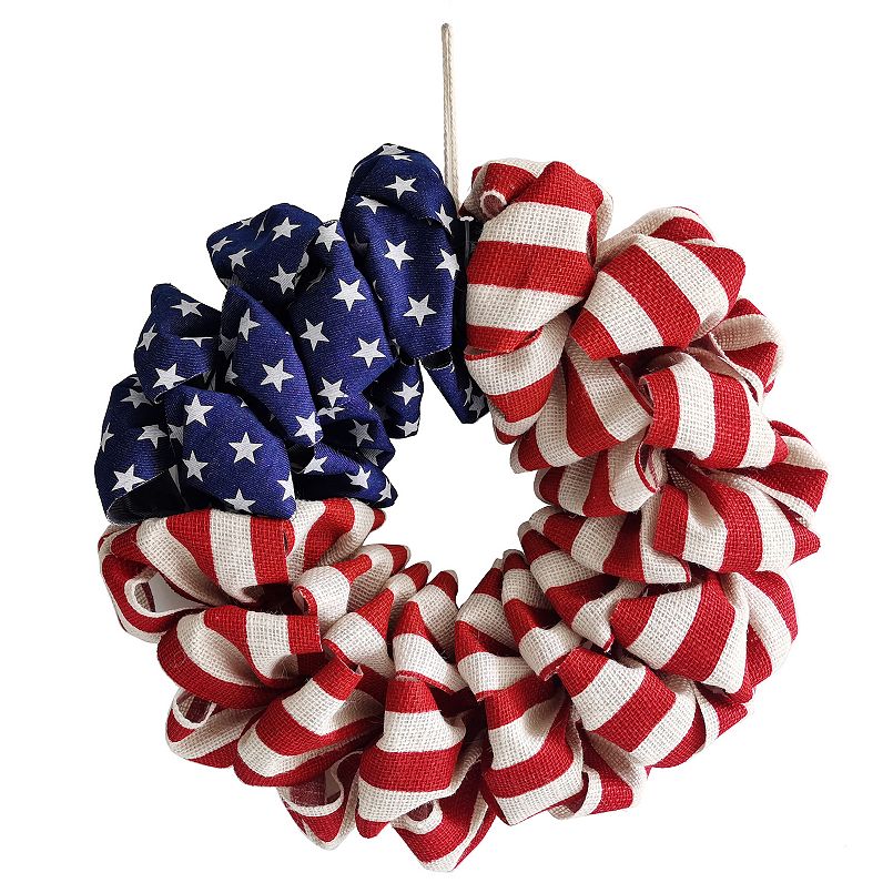 red white and blue USA patriotic fabric wreath