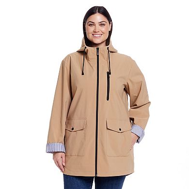 Plus Size Weathercast Lightweight Hooded Rain Slicker Coat