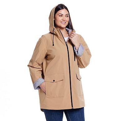 Plus Size Weathercast Lightweight Hooded Rain Slicker Coat