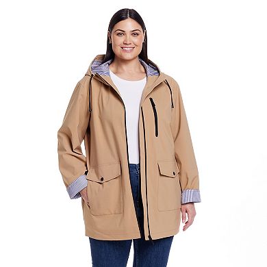 Plus Size Weathercast Lightweight Hooded Rain Slicker Coat