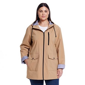 Plus Size Weathercast Lightweight Hooded Rain Slicker Coat