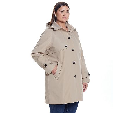 Plus Size Weathercast Lightweight Button Front Hooded Topper Jacket