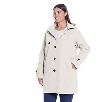 Plus Size Weathercast Lightweight Button Front Hooded Topper Jacket