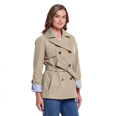Women s Weathercast Lightweight Double Breasted Tie Waist Trench Coat