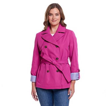 Women's Weathercast Lightweight Double Breasted Tie Waist Trench Coat