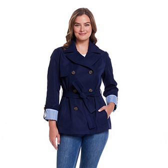 Women's Weathercast Lightweight Double Breasted Tie Waist Trench Coat