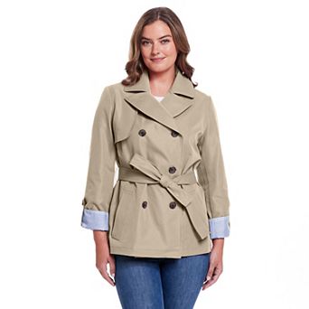 Women's Weathercast Lightweight Double Breasted Tie Waist Trench Coat