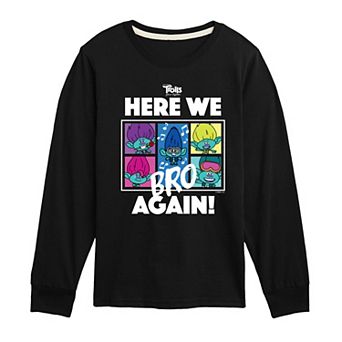 Boys 8-20 DreamWorks Trolls Movie Here We Bro Again Long Sleeve Graphic Tee