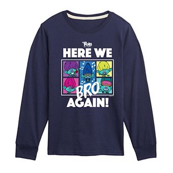 Boys 8-20 DreamWorks Trolls Movie Here We Bro Again Long Sleeve Graphic Tee
