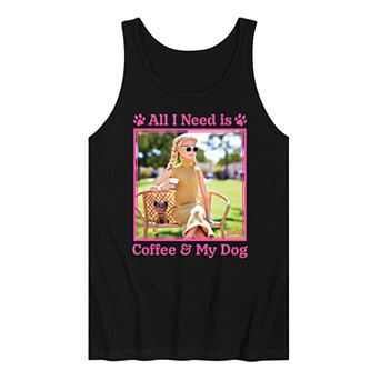 Men's Barbie® All I Need Is Coffee Dog Graphic Tank Top