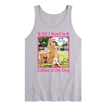 Men's Barbie® All I Need Is Coffee Dog Graphic Tank Top