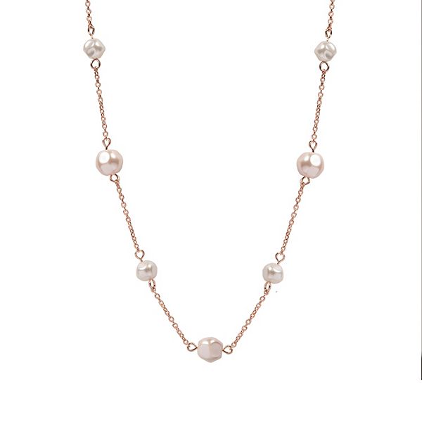 LC Lauren Conrad Rose Gold Tone Baroque Simulated Pearl Station Necklace