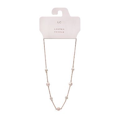 LC Lauren Conrad Rose Gold Tone Baroque Simulated Pearl Station Necklace