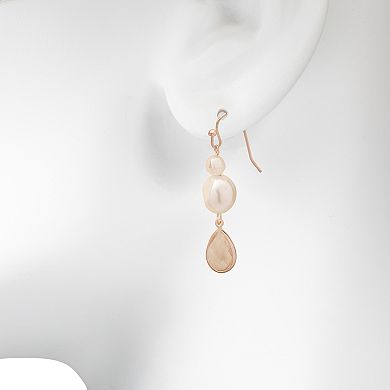 LC Lauren Conrad Rose Gold Tone Simulated Pearl & Crystal Linear Drop Earrings