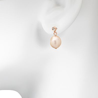 LC Lauren Conrad Rose Gold Tone Crystal & Simulated Pearl Drop Earrings