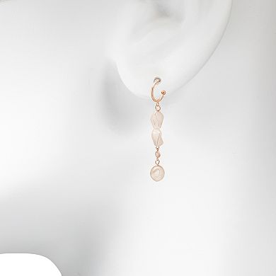 LC Lauren Conrad Rose Gold Tone Simulated Pearl Drop Hoop Earrings