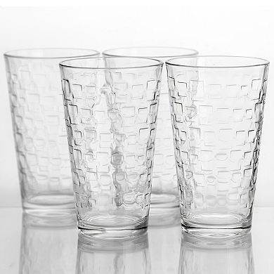 Gibson Home Great Foundations 4-Piece 16 Ounce Tumbler Set, Square Pattern