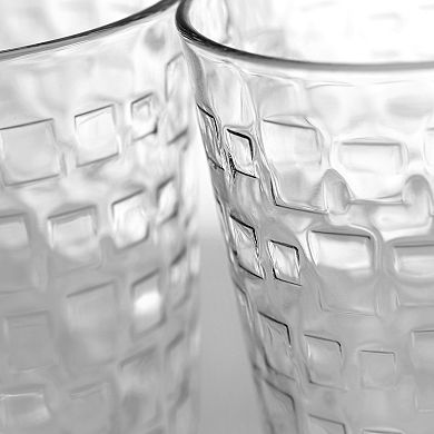 Gibson Home Great Foundations 4-Piece 16 Ounce Tumbler Set, Square Pattern