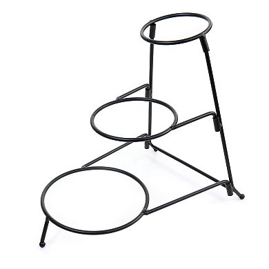 Gibson Home Crenshaw 4 Piece Hand Painted Stoneware 3-Tier Serving Bowl Set with Metal Rack