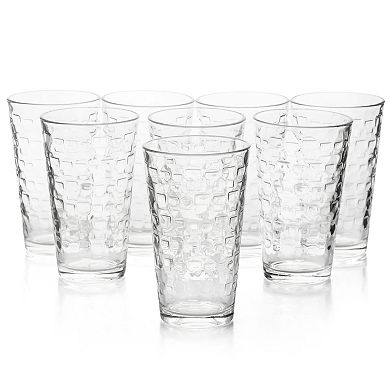 Gibson Home Canton 16 Piece Embossed Square Glassware Tumbler Set