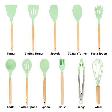 MegaChef Pro Silicone and Wood Cooking Utensils, Set of 12