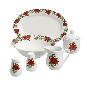 Perfect for Holidays Poinsettia 7 pc Porcelain Serving Set