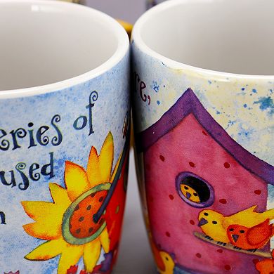 Gibson Birdhouse Floral 18 Oz Cup Set, Set of 4 Assorted Designs